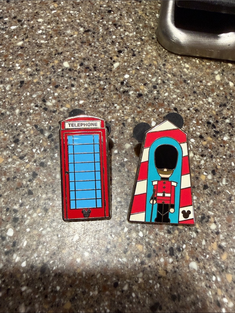 Disney Red and Blue London Phone Booth & Royal Guard Enamel Pin Set